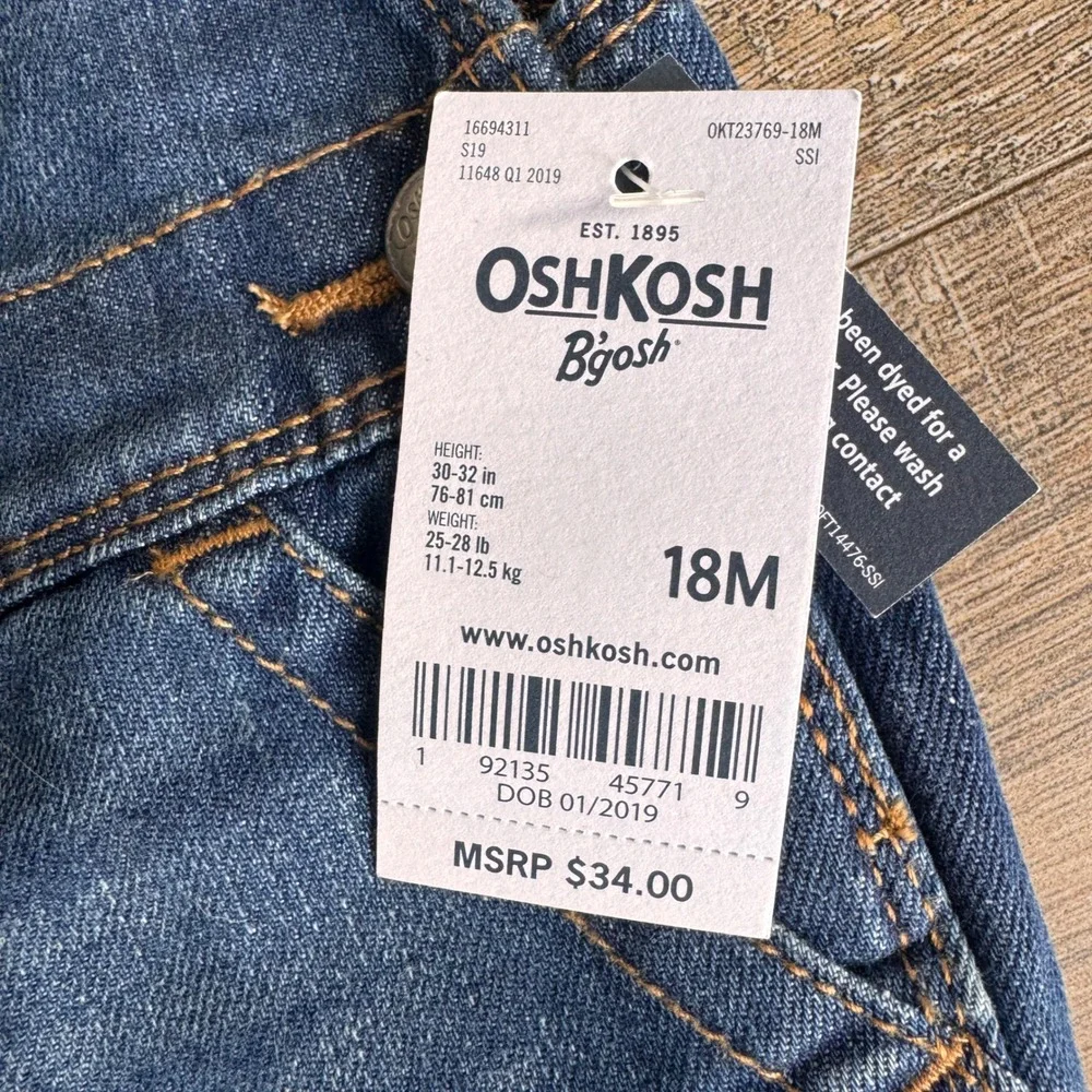 NWT‎ OshKosh B'gosh Baby Girls Denim Shortalls Vestbak Shorts Eyelet Trim 18M